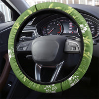 Olive Green Hawaii Palm Tree Hibiscus Steering Wheel Cover Fantasy Summer Vibe LT01 - Polynesian Pride