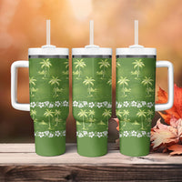 Olive Green Hawaii Palm Tree Hibiscus Tumbler With Handle Fantasy Summer Vibe