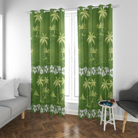 Olive Green Hawaii Palm Tree Hibiscus Window Curtain Fantasy Summer Vibe LT01 With Grommets Olive - Polynesian Pride
