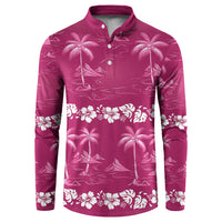 Pink Hawaii Palm Tree Hibiscus Button Sweatshirt Fantasy Summer Vibe