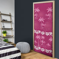 Pink Hawaii Palm Tree Hibiscus Door Cover Fantasy Summer Vibe