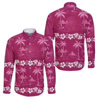 Pink Hawaii Palm Tree Hibiscus Family Matching Puletasi and Hawaiian Shirt Fantasy Summer Vibe LT01 Dad's Shirt - Long Sleeve Pink - Polynesian Pride