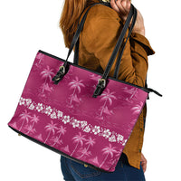 Pink Hawaii Palm Tree Hibiscus Leather Tote Bag Fantasy Summer Vibe LT01 - Polynesian Pride
