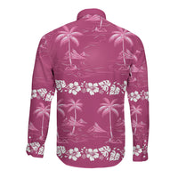 Pink Hawaii Palm Tree Hibiscus Long Sleeve Button Shirt Fantasy Summer Vibe