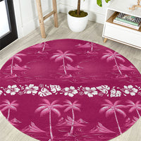 Pink Hawaii Palm Tree Hibiscus Round Carpet Fantasy Summer Vibe LT01 Pink - Polynesian Pride
