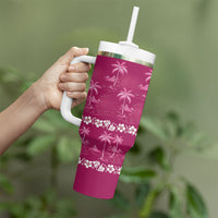Pink Hawaii Palm Tree Hibiscus Tumbler With Handle Fantasy Summer Vibe LT01 - Polynesian Pride