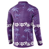 Purple Hawaii Palm Tree Hibiscus Button Sweatshirt Fantasy Summer Vibe