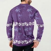 Purple Hawaii Palm Tree Hibiscus Button Sweatshirt Fantasy Summer Vibe