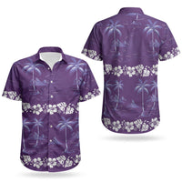 Purple Hawaii Palm Tree Hibiscus Couples Matching Off Shoulder Maxi Dress and Hawaiian Shirt Fantasy Summer Vibe LT01 - Polynesian Pride