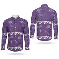 Purple Hawaii Palm Tree Hibiscus Couples Matching Off Shoulder Maxi Dress and Long Sleeve Button Shirt Fantasy Summer Vibe LT01 - Polynesian Pride