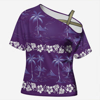 Purple Hawaii Palm Tree Hibiscus Cross Shoulder Shirt Fantasy Summer Vibe LT01 Female Purple - Polynesian Pride