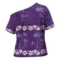 Purple Hawaii Palm Tree Hibiscus Cross Shoulder Shirt Fantasy Summer Vibe LT01 - Polynesian Pride