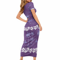 Purple Hawaii Palm Tree Hibiscus Short Sleeve Bodycon Dress Fantasy Summer Vibe