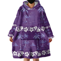 Purple Hawaii Palm Tree Hibiscus Wearable Blanket Hoodie Fantasy Summer Vibe