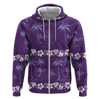 Purple Hawaii Palm Tree Hibiscus Zip Hoodie Fantasy Summer Vibe LT01 Zip Hoodie Purple - Polynesian Pride