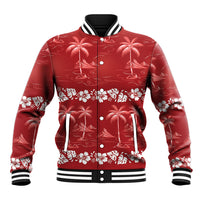 Red Hawaii Palm Tree Hibiscus Baseball Jacket Fantasy Summer Vibe LT01 Unisex Red - Polynesian Pride