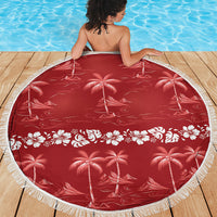 Red Hawaii Palm Tree Hibiscus Beach Blanket Fantasy Summer Vibe LT01 - Polynesian Pride