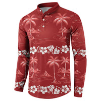 Red Hawaii Palm Tree Hibiscus Button Sweatshirt Fantasy Summer Vibe