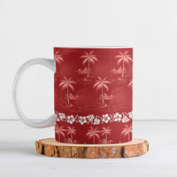 Red Hawaii Palm Tree Hibiscus Ceramic Mug Fantasy Summer Vibe