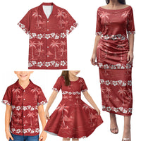 Red Hawaii Palm Tree Hibiscus Family Matching Puletasi and Hawaiian Shirt Fantasy Summer Vibe LT01 - Polynesian Pride