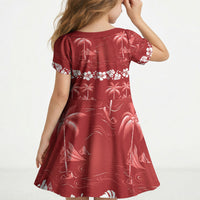 Red Hawaii Palm Tree Hibiscus Kid Short Sleeve Dress Fantasy Summer Vibe LT01 - Polynesian Pride