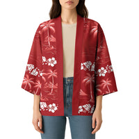 Red Hawaii Palm Tree Hibiscus Kimono Fantasy Summer Vibe LT01 - Polynesian Pride