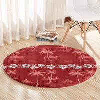 Red Hawaii Palm Tree Hibiscus Round Carpet Fantasy Summer Vibe LT01 - Polynesian Pride