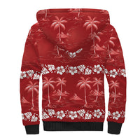 Red Hawaii Palm Tree Hibiscus Sherpa Hoodie Fantasy Summer Vibe