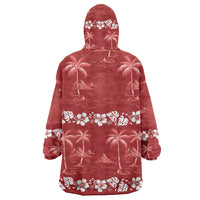 Red Hawaii Palm Tree Hibiscus Wearable Blanket Hoodie Fantasy Summer Vibe LT01 - Polynesian Pride