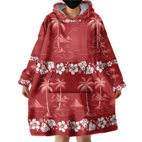 Red Hawaii Palm Tree Hibiscus Wearable Blanket Hoodie Fantasy Summer Vibe LT01 - Polynesian Pride