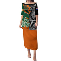 New Zealand and Ireland Rugby Family Matching Puletasi Dress and Hawaiian Shirt Silver Fern With Shamrock 2023 World Cup LT01 Mom's Dress Art - Polynesian Pride