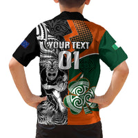 New Zealand and Ireland Rugby Family Matching Summer Maxi Dress and Hawaiian Shirt Silver Fern With Shamrock 2023 World Cup LT01 - Polynesian Pride