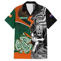 New Zealand and Ireland Rugby Family Matching Summer Maxi Dress and Hawaiian Shirt Silver Fern With Shamrock 2023 World Cup LT01 Dad's Shirt - Short Sleeve Art - Polynesian Pride