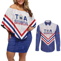 Custom Toa Samoa Rugby Couples Matching Off Shoulder Short Dress and Long Sleeve Button Shirt 1992-1993 Special Edition - Polynesian Pride