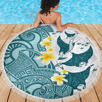 Maori Manta Ray Plumeria Teal Beach Blanket LT01 - Polynesian Pride