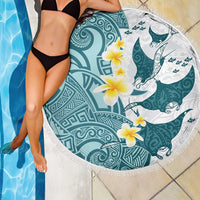 Maori Manta Ray Plumeria Teal Beach Blanket LT01 - Polynesian Pride