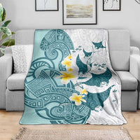 Maori Manta Ray Plumeria Teal Blanket LT01 - Polynesian Pride