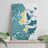 Maori Manta Ray Plumeria Teal Canvas Wall Art LT01 - Polynesian Pride