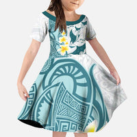 Maori Manta Ray Plumeria Teal Family Matching Off Shoulder Maxi Dress and Hawaiian Shirt