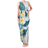 Maori Manta Ray Plumeria Teal Family Matching Tank Maxi Dress and Hawaiian Shirt