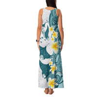 Maori Manta Ray Plumeria Teal Family Matching Tank Maxi Dress and Hawaiian Shirt