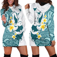 Maori Manta Ray Plumeria Teal Hoodie Dress LT01 - Polynesian Pride