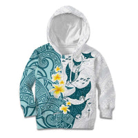 Maori Manta Ray Plumeria Teal Kid Hoodie