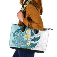 Maori Manta Ray Plumeria Teal Leather Tote Bag LT01 Teal - Polynesian Pride