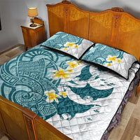 Maori Manta Ray Plumeria Teal Quilt Bed Set LT01 - Polynesian Pride