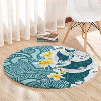 Maori Manta Ray Plumeria Teal Round Carpet