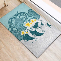 Maori Manta Ray Plumeria Teal Rubber Doormat LT01 - Polynesian Pride