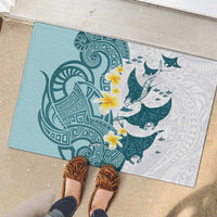 Maori Manta Ray Plumeria Teal Rubber Doormat LT01 - Polynesian Pride