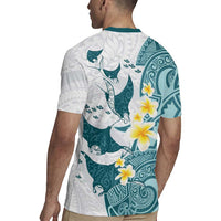 Maori Manta Ray Plumeria Teal Rugby Jersey LT01 - Polynesian Pride