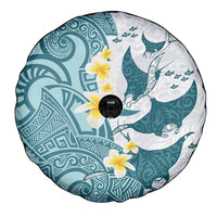 Maori Manta Ray Plumeria Teal Spare Tire Cover LT01 - Polynesian Pride